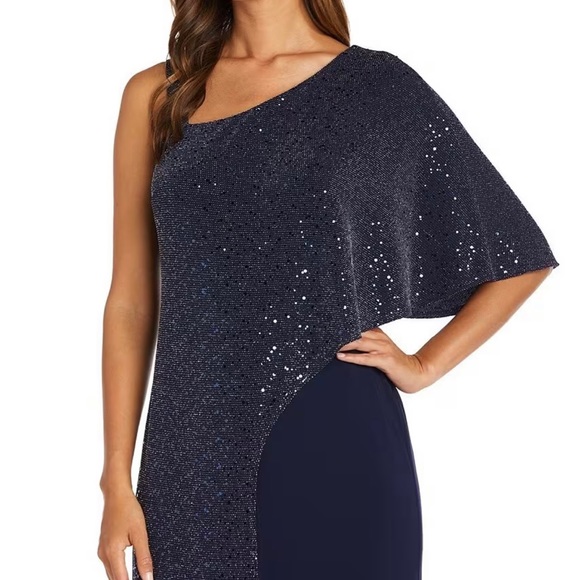 R&M Richards Navy Asymmetrical Caplet Jumpsuit. - Picture 3 of 12